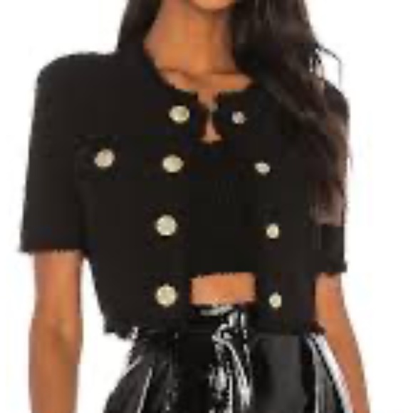 Ronny Kobo Black Knit Tweed Crop Cardigan Gold Buttons Medium NWOT - Picture 1 of 7